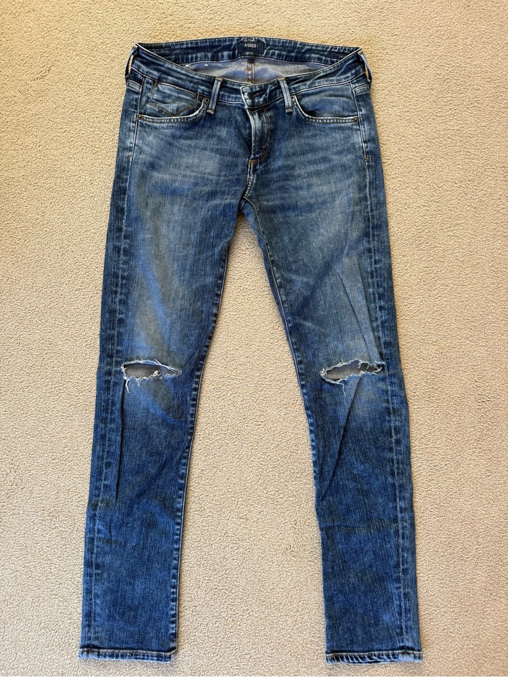 Agolde Women’s Distressed Skinny Jeans in Blue Wash